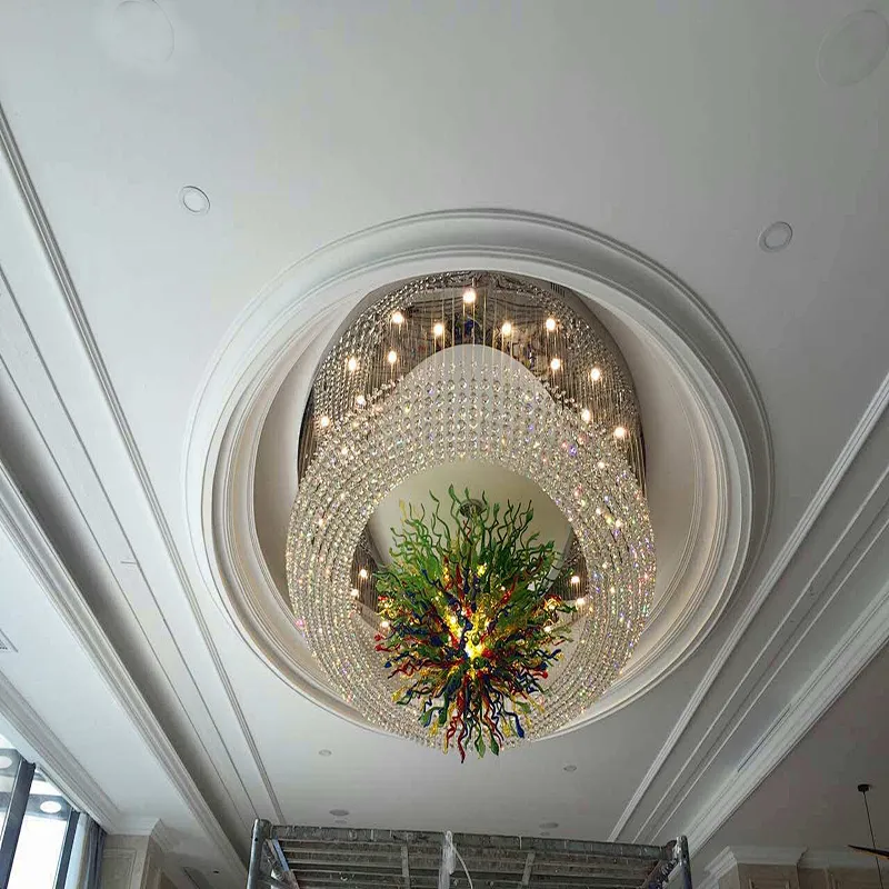Customized Guzhen Hotel Crystal Ceiling Lighting Big Project Lamp Chandeliers Pendant Lights