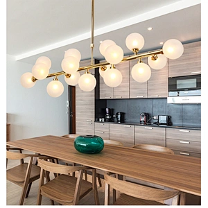Round Straight Bar Dining Room Atmosphere Chandelier Ball Chandeliers Simple Villa Iron Gold&black Ground Glass Modern LED 80