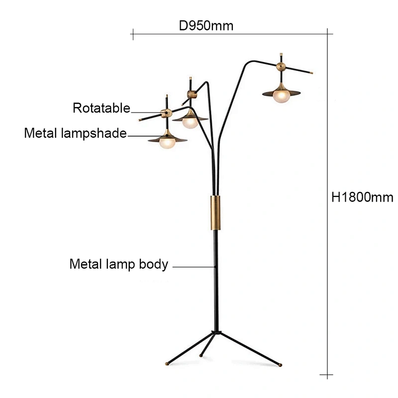 Modern hotel decoration lighting standing tripod floor lamp