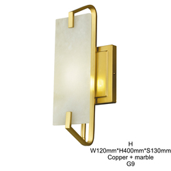 Modern indoor nordic hotel brass marble luxury bedside reading light wall lamp