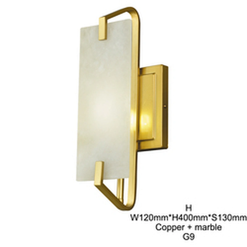 Modern indoor nordic hotel brass marble luxury bedside reading light wall lamp