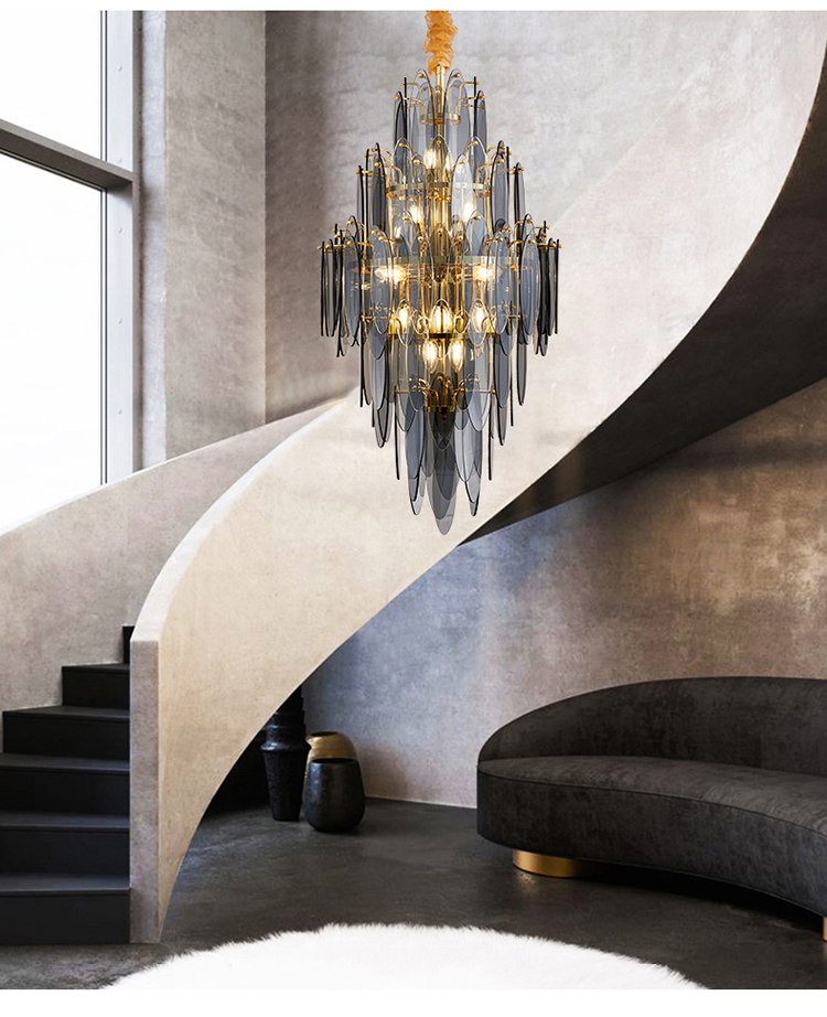 Luxury Glass Craft Hotel Led Chandelier Villa Living Room Revolving Staircase Glass Chandelier