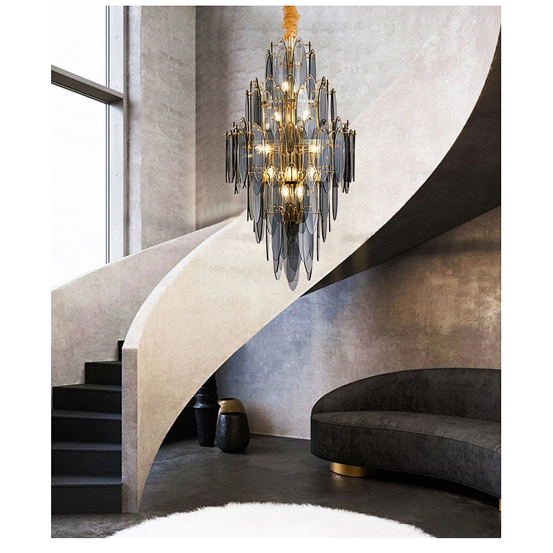 Luxury Glass Craft Hotel Led Chandelier Villa Living Room Revolving Staircase Glass Chandelier
