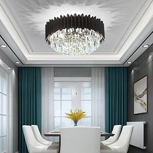 Modern french empire round dining room luxury led stainless steel k9 crystal lights chandelier