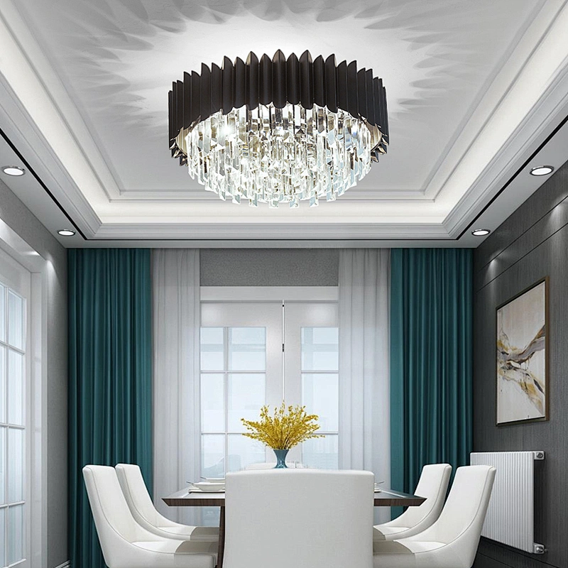Modern french empire round dining room luxury led stainless steel k9 crystal lights chandelier