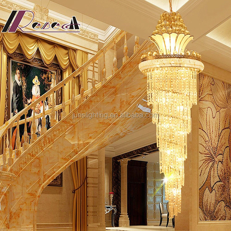 Modern hotel unique K9 crystal chandelier staircase pendant lamp