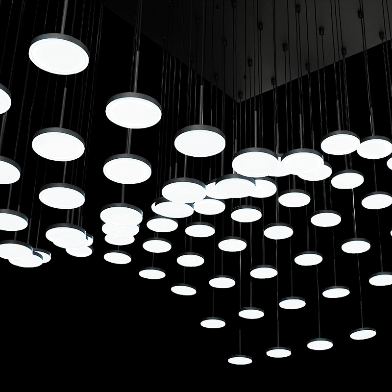 Modern pendant lighting chandeliers large hotel dining room black long led ceiling chandelier