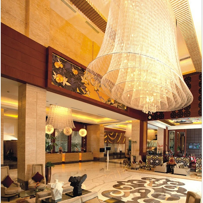 Large hotel lobby restaurants long chain chandeliers wedding crystal chandelier