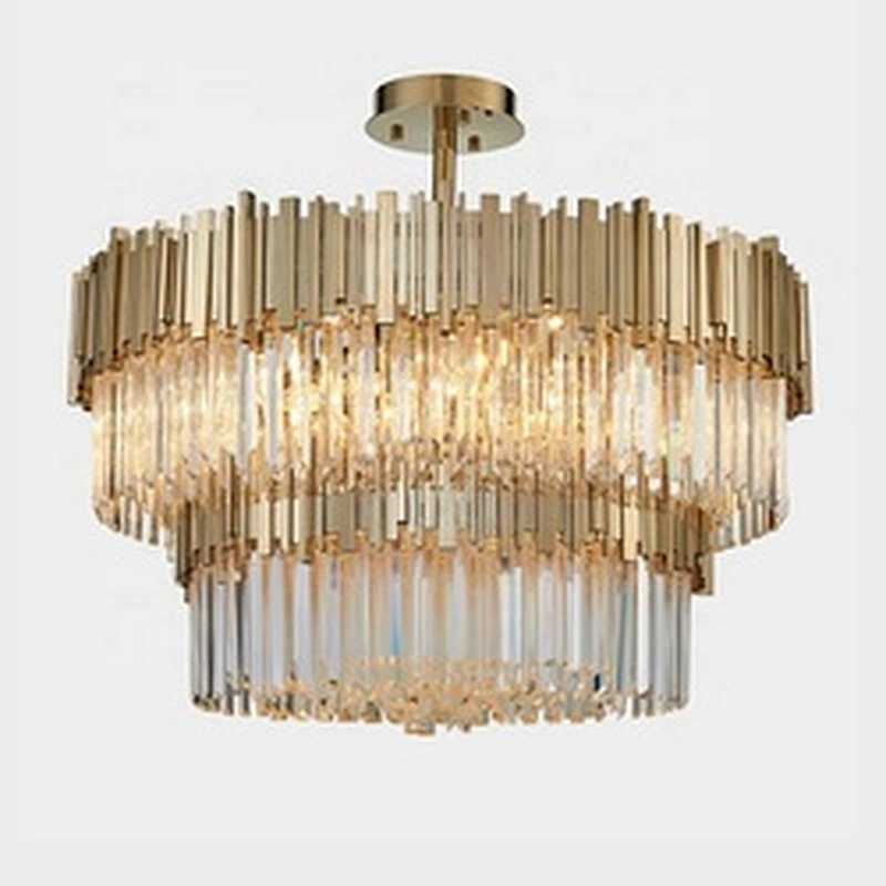 Luxury Golden Metal Clear Crystal Chandeliers Modern Customizable Hotel Large Hanging Crystal Stainless Steel  Chandelier