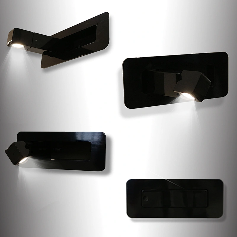 Hot sale rectangular 360 degree rotatable contemporary headboard reading wall lamp for hotel guestrooms