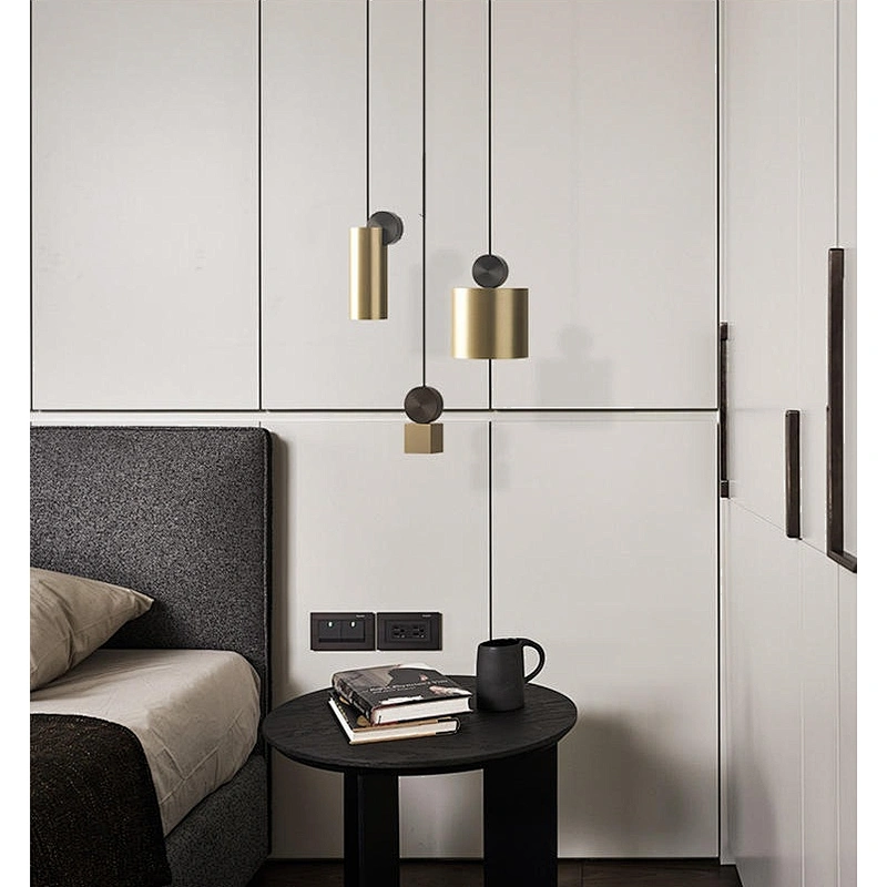 Modern Designer Dining Room Geometric Chandeliers Gold and Black Wire Drawing Iron Acrylic Chandeliers&pendant lights