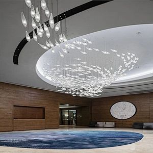 Custom made hotel large lobby modern ceiling pendants crystal lighting chandelier