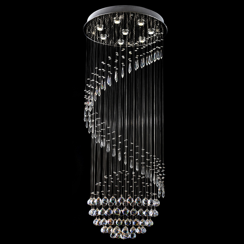 Custom modern spiral hanging led k9 crystal chandelier