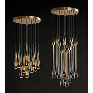 Nordic luxury crystal hotel bedroom bed chandelier contracted restaurant bar front desk water drop stair long chandelier