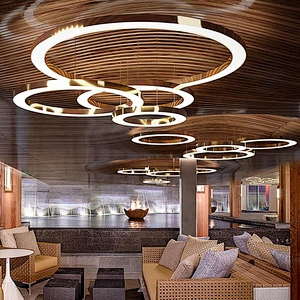 Simple craft style gold circular living room chandelier custom lobby lobby front desk iron hotel lobby chandeliers&pendant light
