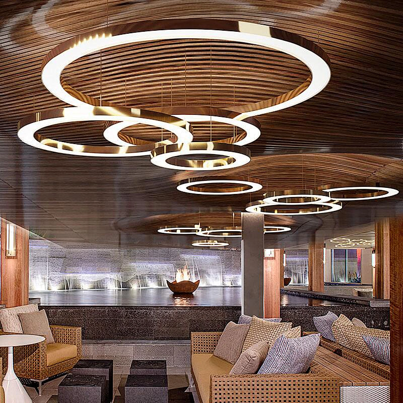 Simple craft style gold circular living room chandelier custom lobby lobby front desk iron hotel lobby chandeliers&pendant light