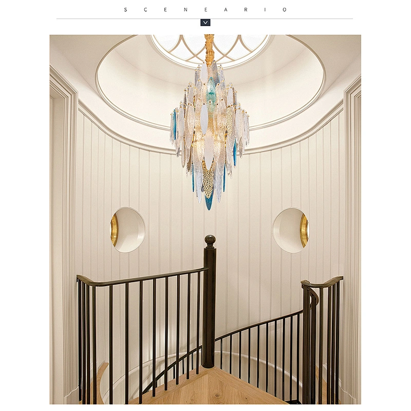 Luxury Glass Craft Hotel Led Chandelier Villa Living Room Revolving Staircase Glass Chandelier
