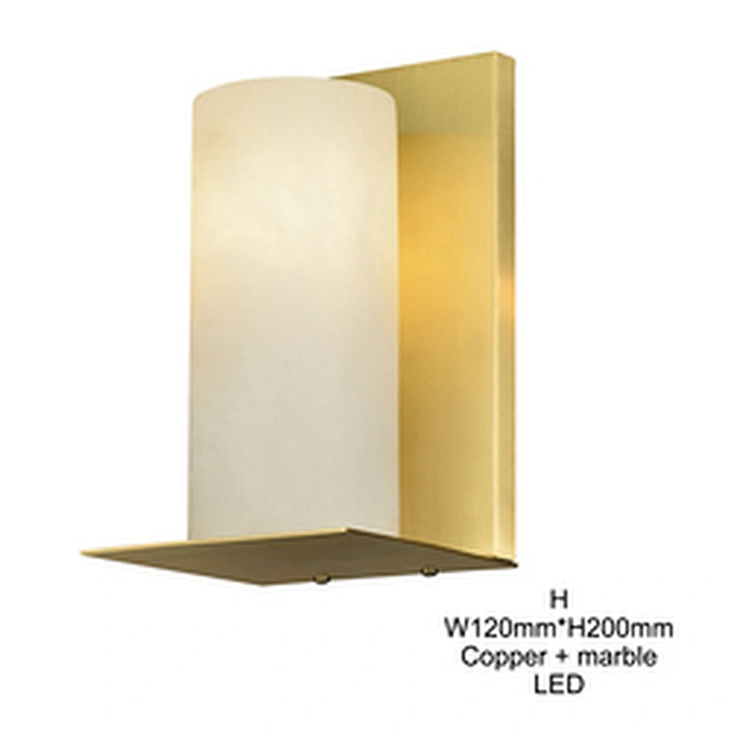 Modern indoor nordic hotel brass marble luxury bedside reading light wall lamp