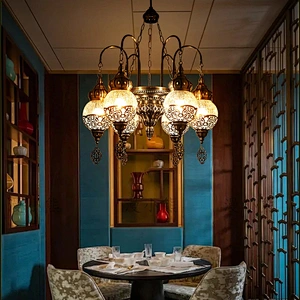 Featured glass lampshade hotel chandelier handmade iron hollow chandelier Morocco style chandeliers&pendant lights