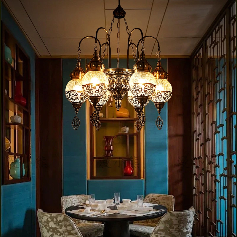Featured glass lampshade hotel chandelier handmade iron hollow chandelier Morocco style chandeliers&pendant lights