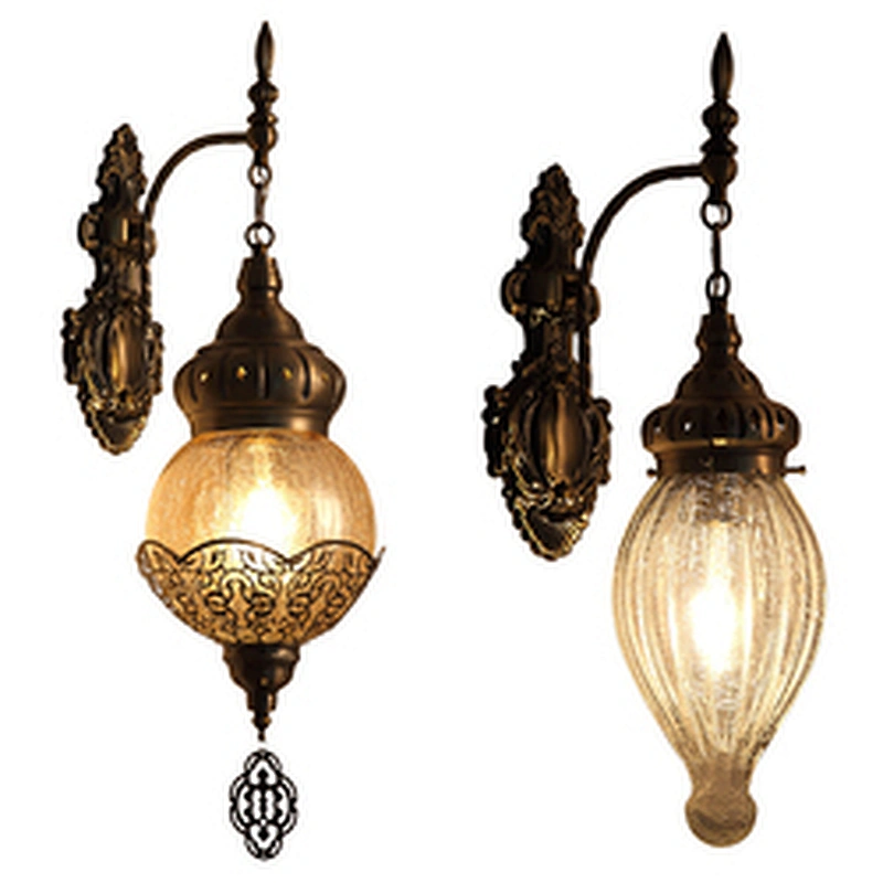 15W E27 Creative Handmade Ice Cracked Glass Lampshade Hotel Restaurant Wall Light Iron Moroccan Style Hollow Wall Light