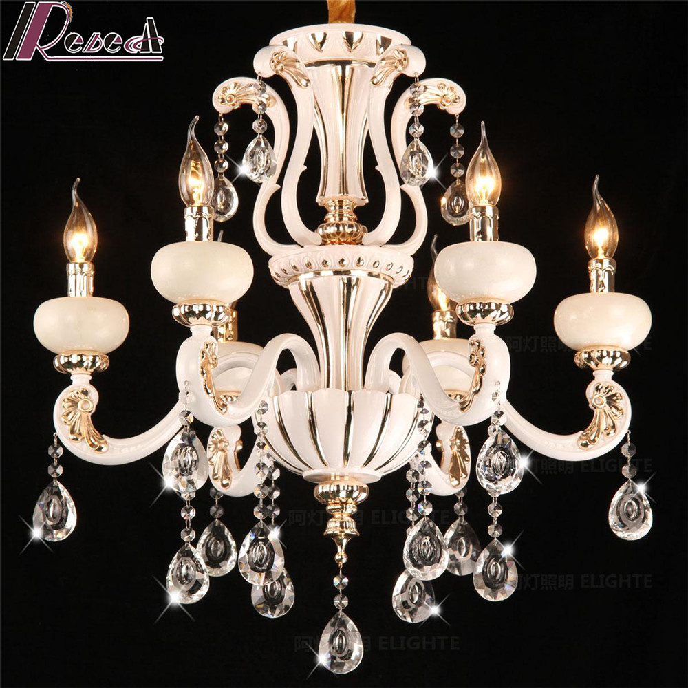 Luxurious White Marble Candle Crystal Chandelier Pendant Lamp for Villa
