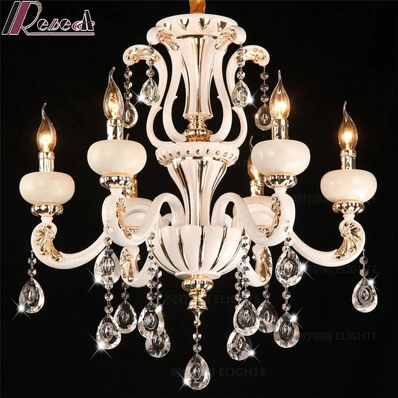 Luxurious White Marble Candle Crystal Chandelier Pendant Lamp for Villa