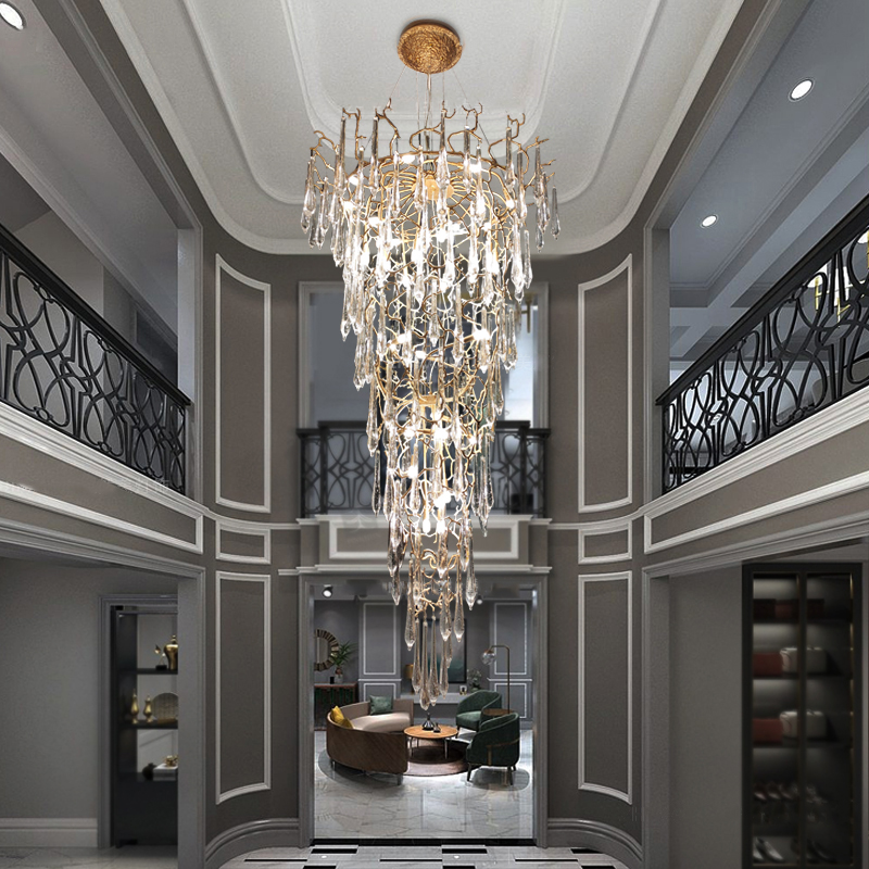 Modern custom designed hotel lobby branch glass chandeliers luxury villa staircase chandeliers