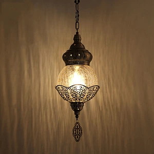 15W E27 creative handmade ice cracked glass lampshade hotel restaurant chandelier iron Moroccan style hollow chandelier