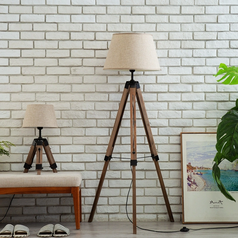 Contemporary hotel living room adjustable wooden tripod standing floor lamp