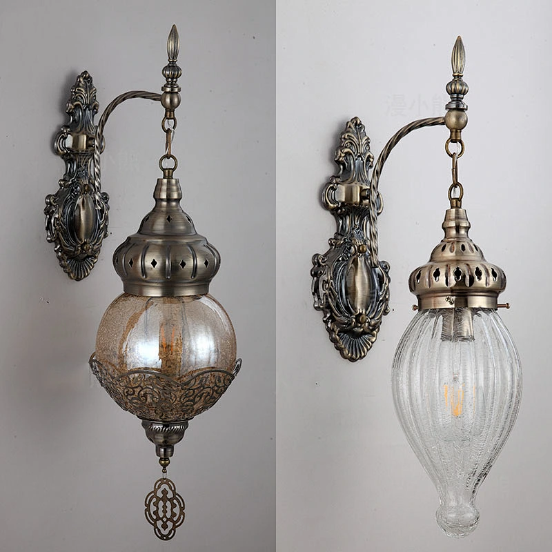 15W E27 Creative Handmade Ice Cracked Glass Lampshade Hotel Restaurant Wall Light Iron Moroccan Style Hollow Wall Light