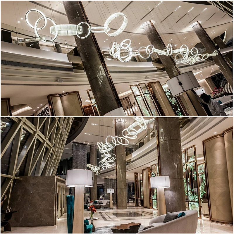 Custom large project hotel round luxury lighting crystal led pendant chandelier