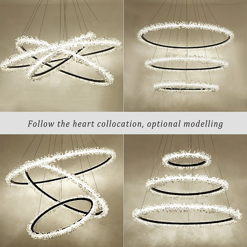 Nordic modern simple crystal chandelier ring chandelier duplex building living room bedroom art dining room light luxury model r