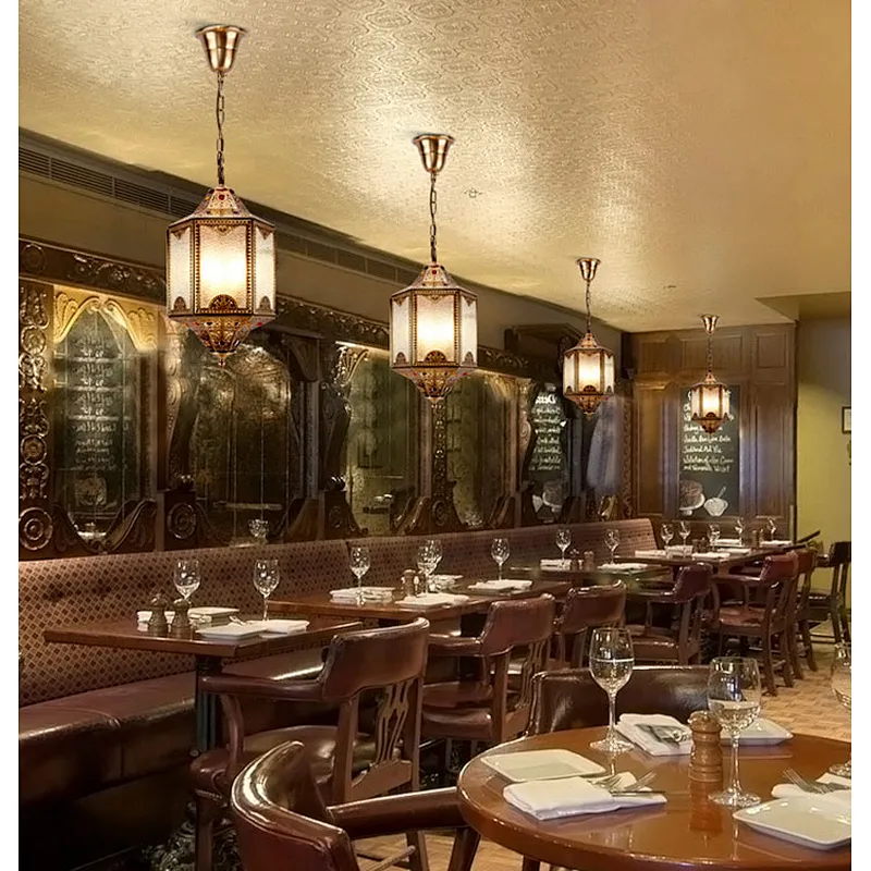 Islamic Chandeliers Iron Lamps with Nostalgic Moroccan Style Chandeliers&pendant Lights Frosted Glass Custom Hotel Restaurant 90