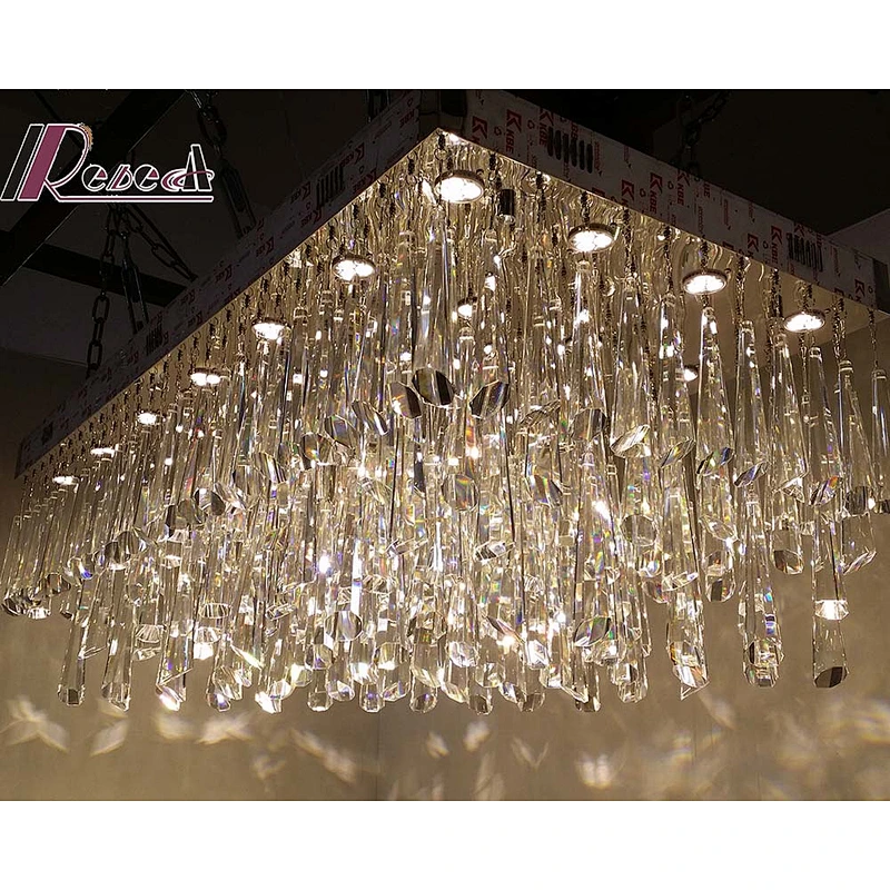 Large Rectangular Crystal Raindrop Chandelier Prisms For Hotel Lobby Pendant Lights