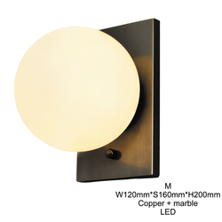 Modern indoor nordic hotel brass marble luxury bedside reading light wall lamp