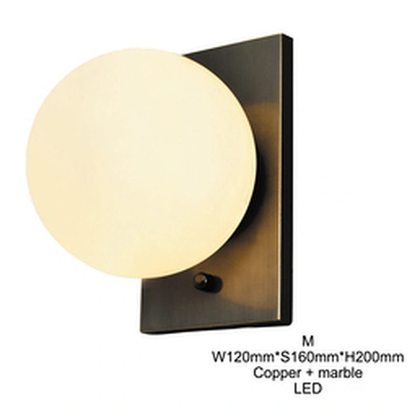 Modern indoor nordic hotel brass marble luxury bedside reading light wall lamp