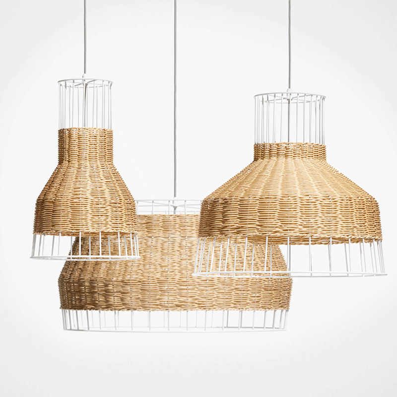 Modern nordic loft dining wicker rattan woven cage ceiling chandelier