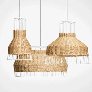 Modern nordic loft dining wicker rattan woven cage ceiling chandelier