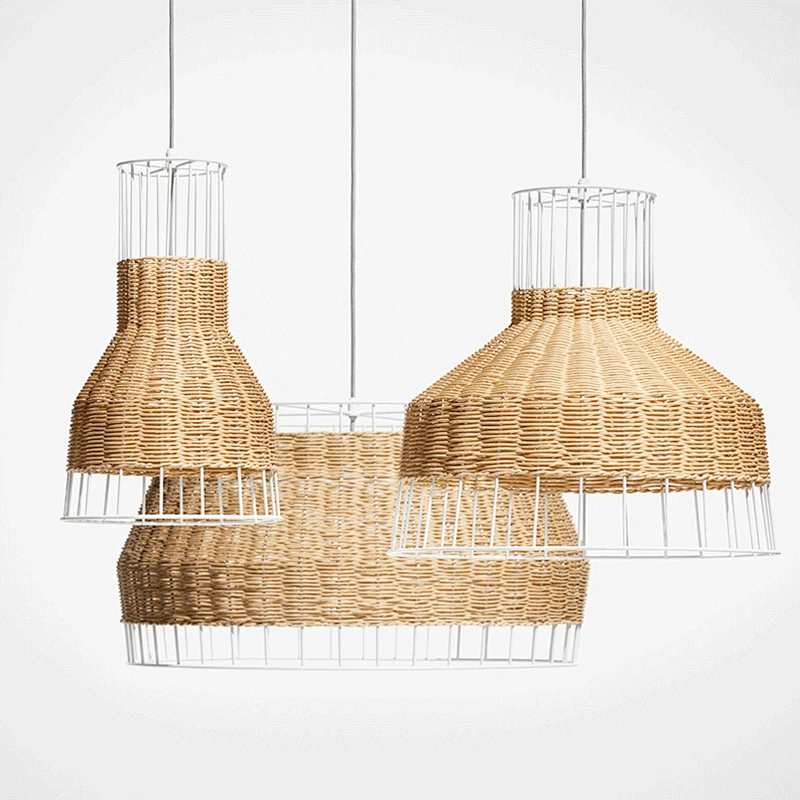 Modern nordic loft dining wicker rattan woven cage ceiling chandelier
