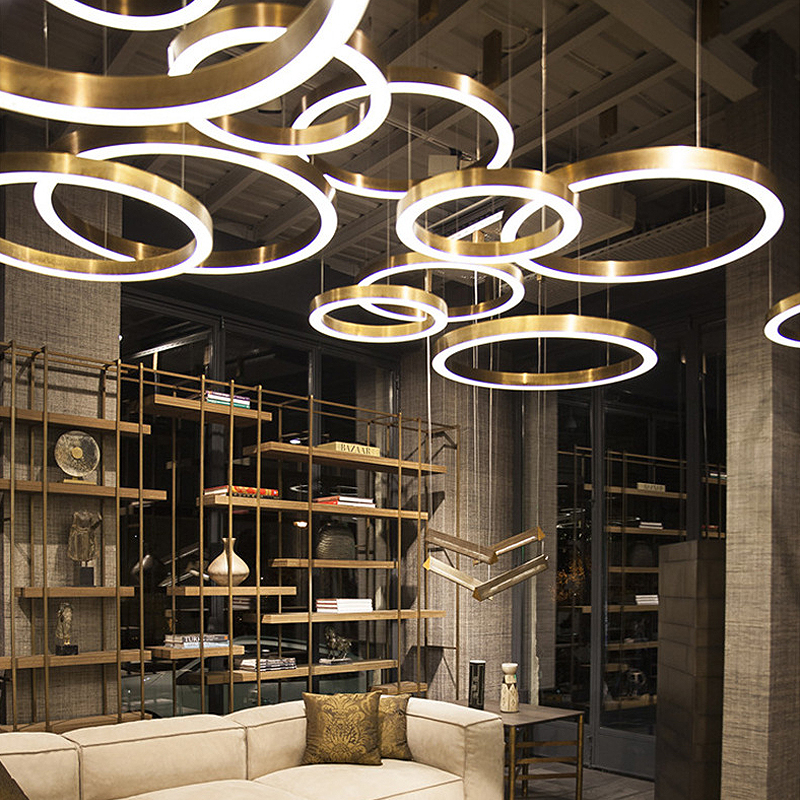 Simple craft style gold circular living room chandelier custom lobby lobby front desk iron hotel lobby chandeliers&pendant light