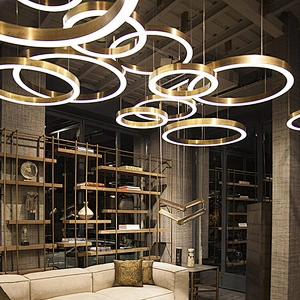 Simple craft style gold circular living room chandelier custom lobby lobby front desk iron hotel lobby chandeliers&pendant light