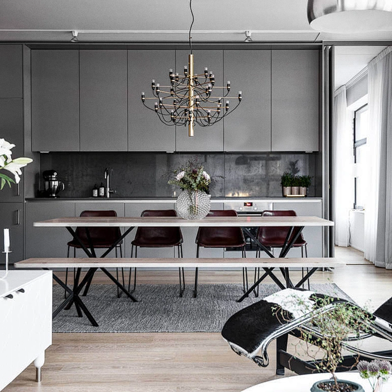 Modern nordic dining room staircase black ball chandelier