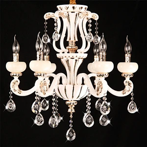 Luxurious White Marble Candle Crystal Chandelier Pendant Lamp for Villa