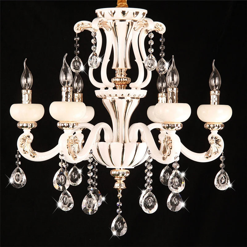Luxurious White Marble Candle Crystal Chandelier Pendant Lamp for Villa