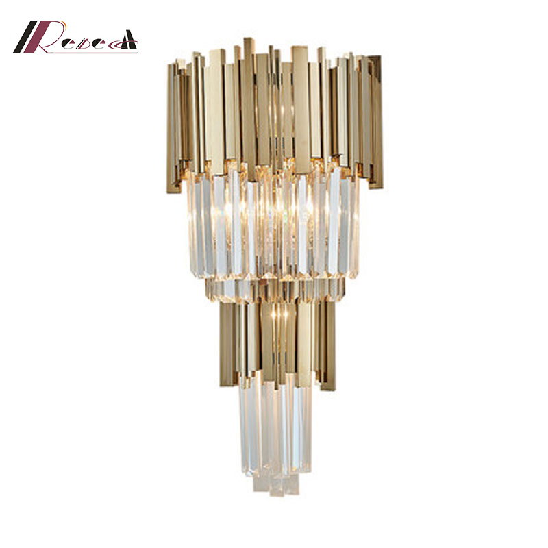 golden wall lights with k9 crystal stainless steel or  iron frame sconce