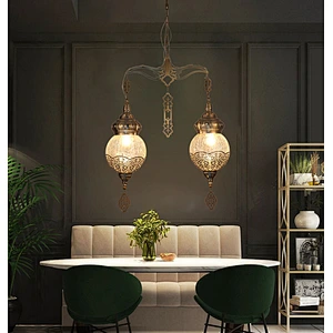 E27 15W Coffee Lamp Handmade Ice Cracked Glass System Hollow Chandelier Morocco&Turkish Double Headed Chandelier
