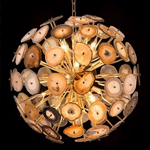 Modern Design Stainless Steel Natural Jades Luxury Sputnik Agate Chandelier Pendant Lamps