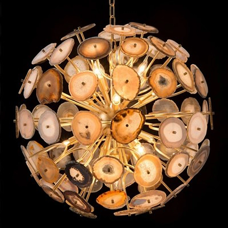 Modern Design Stainless Steel Natural Jades Luxury Sputnik Agate Chandelier Pendant Lamps