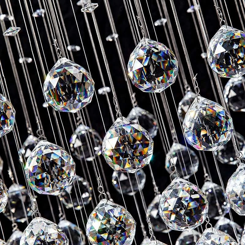 Modern Spiral Beaded String Hanging Luxury  K9 Crystal Chandelier Pendant Lighting